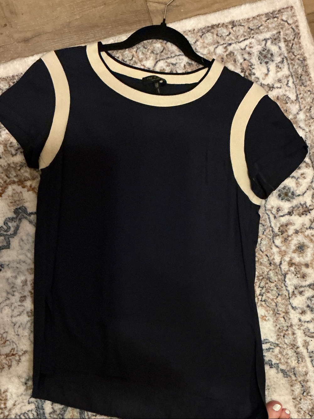 rag & bone Black Short Sleeve Tee with Cream Trim